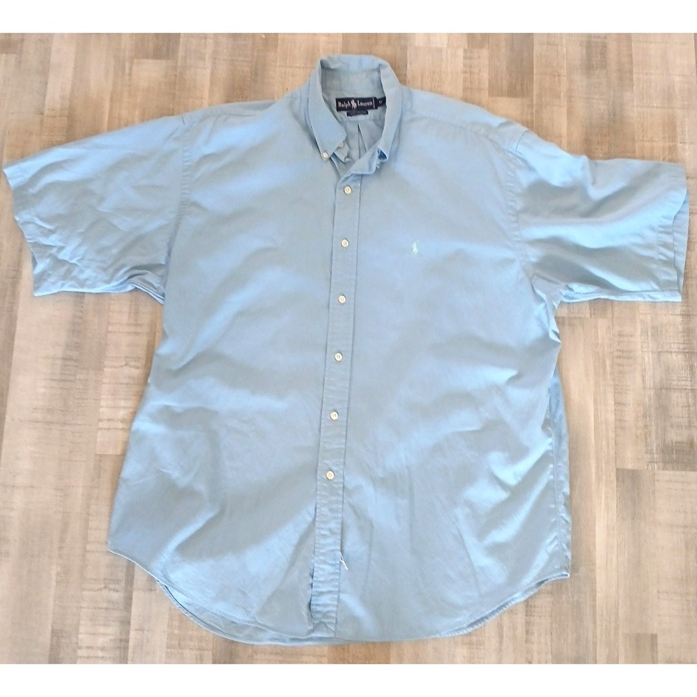 Vintage Ralph Lauren Short Sleeve XL Shirt Pale Blue Button Down Cotton
